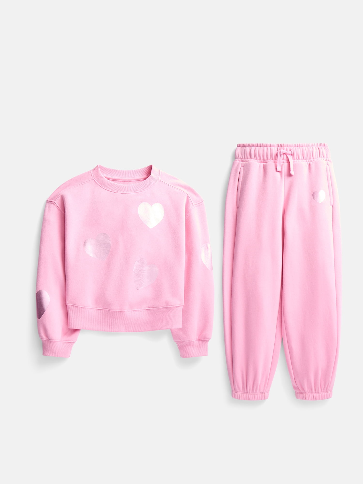 Wonder Nation Girls Fleece Sweatshirt and Jogger Sweatpant, 2 Piece Set, Sizes 4-18 & Plus