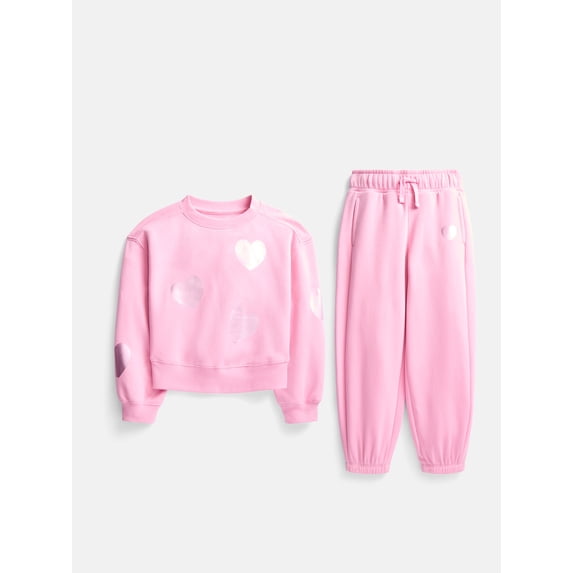 Wonder Nation Girls Fleece Sweatshirt and Joggers Set, 2 Piece, Sizes 4-18 & Plus