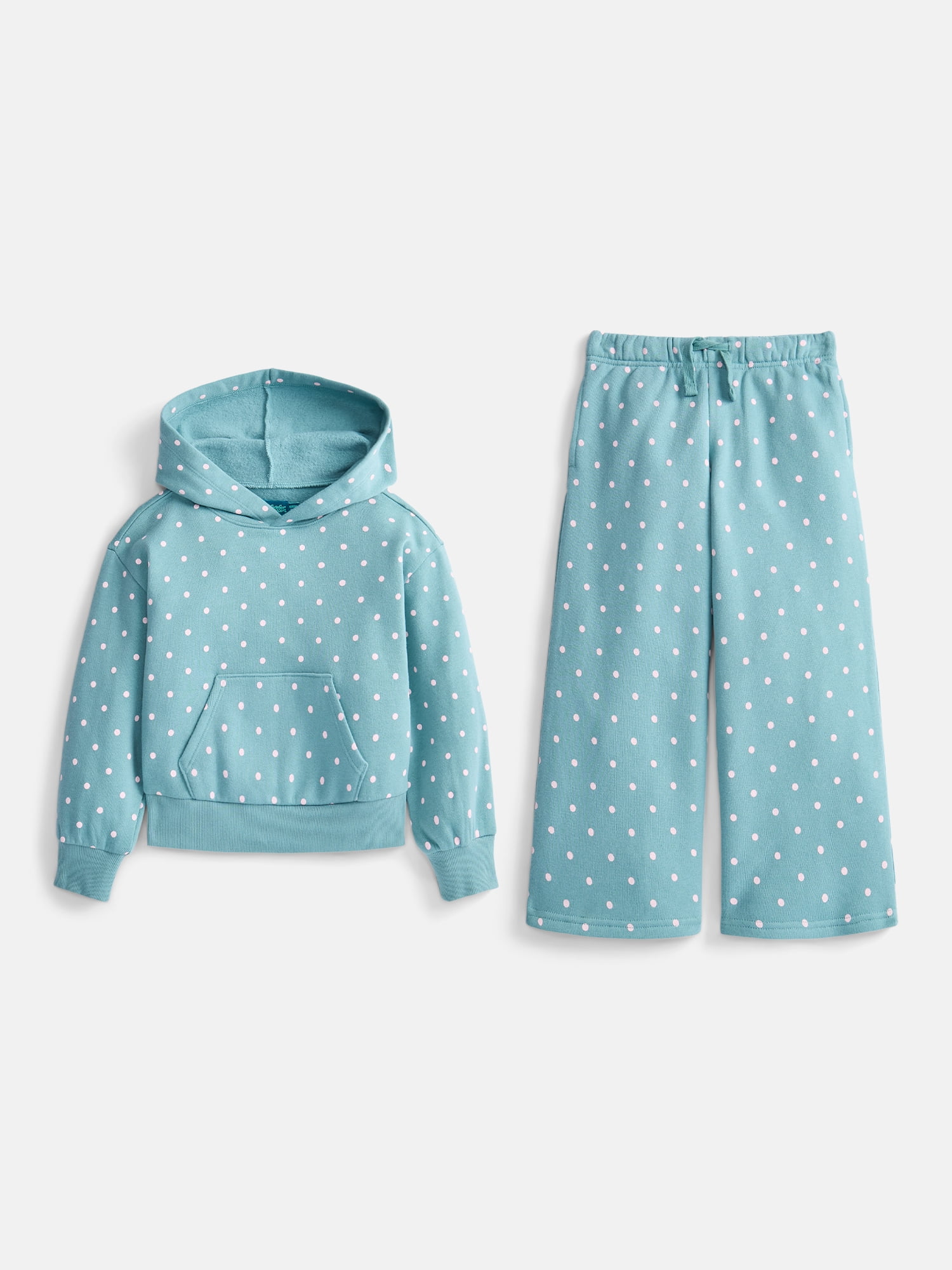 Wonder Nation Girls Fleece Hoodie and Wide Leg Sweatpant, 2-Piece Set, Sizes 4-18