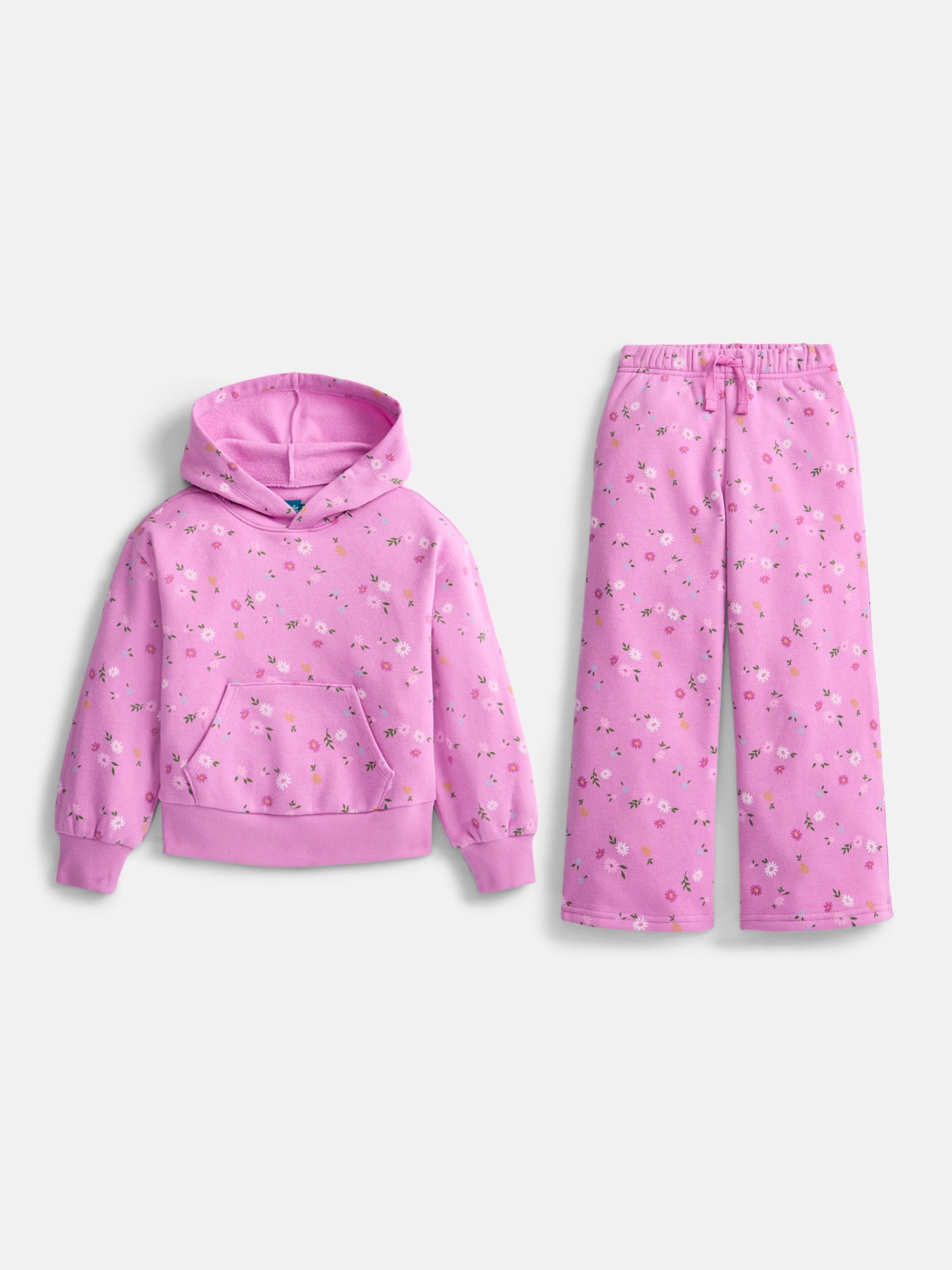 Wonder Nation Girls Fleece Hoodie and Wide Leg Sweatpant, 2-Piece Set, Sizes 4-18