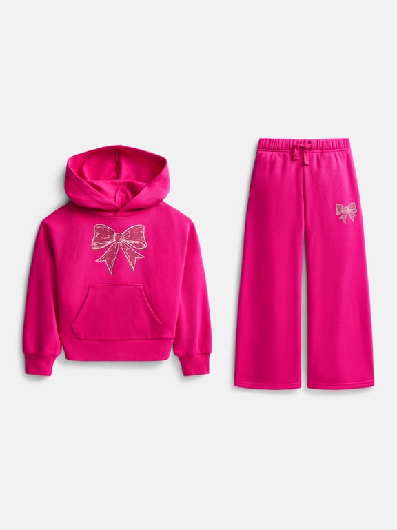 Girls Fleece Hoodie and Wide Leg Sweatpant, 2-Piece Set, Sizes 4-18