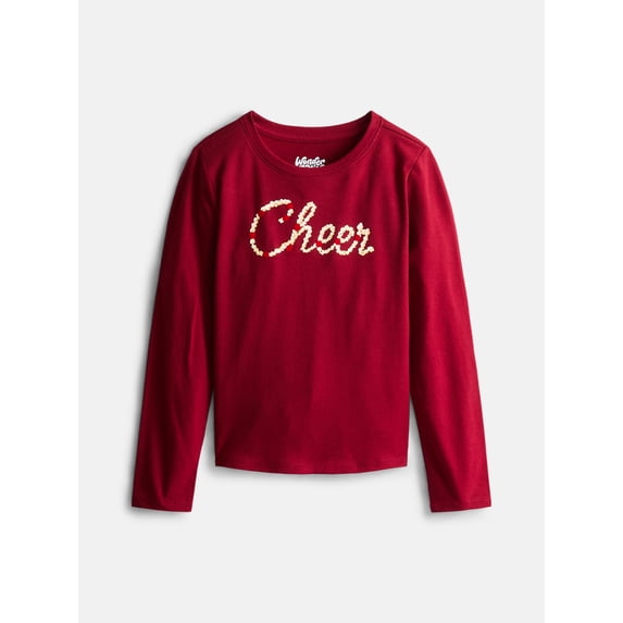 Wonder Nation Girls Embellished Tee with Long Sleeves, Sizes 4-18 & Plus