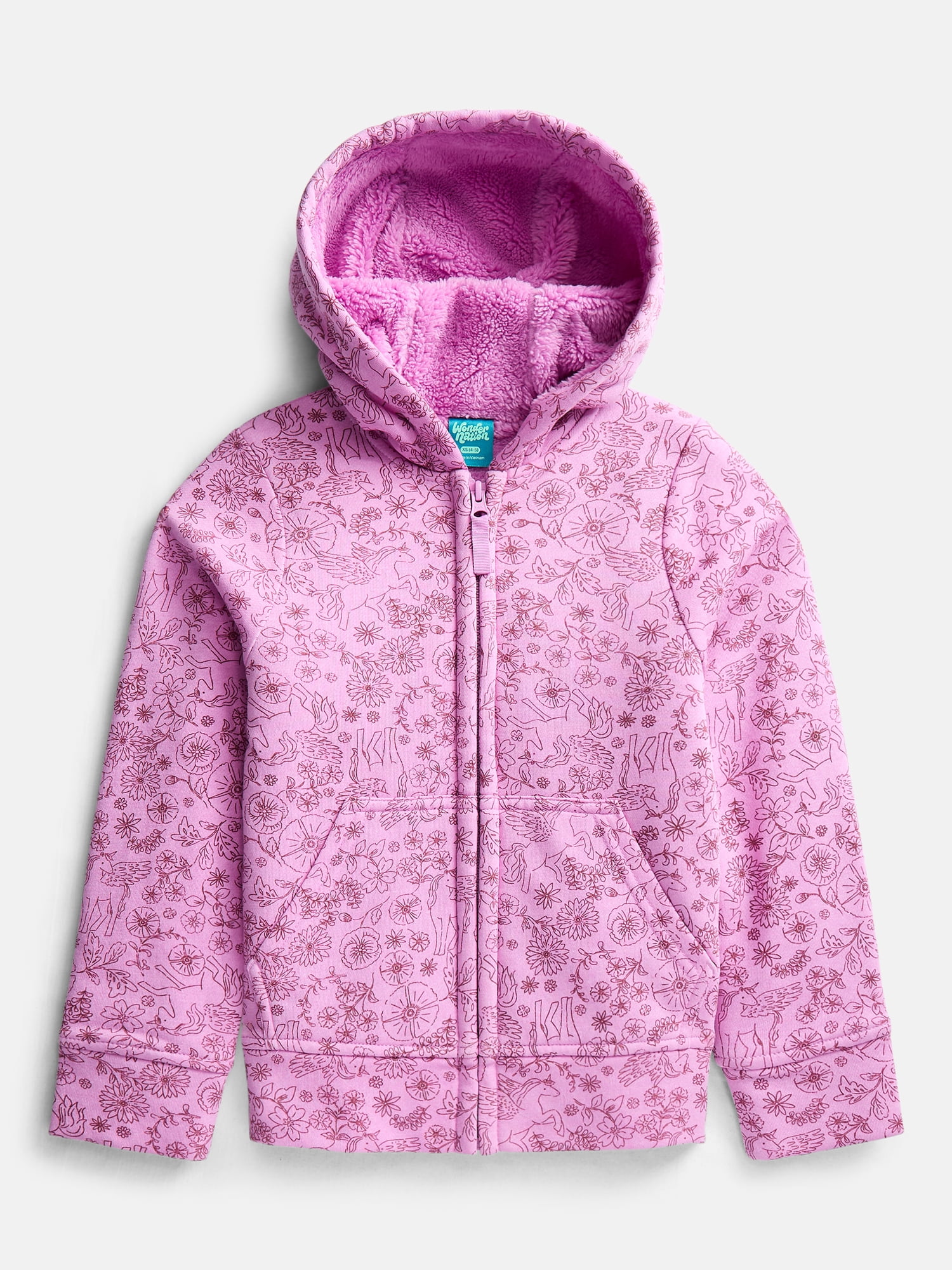 Wonder Nation Girls Kid Tough Fully Lined Zip Hoodie Jacket, Sizes 4-18 & Plus