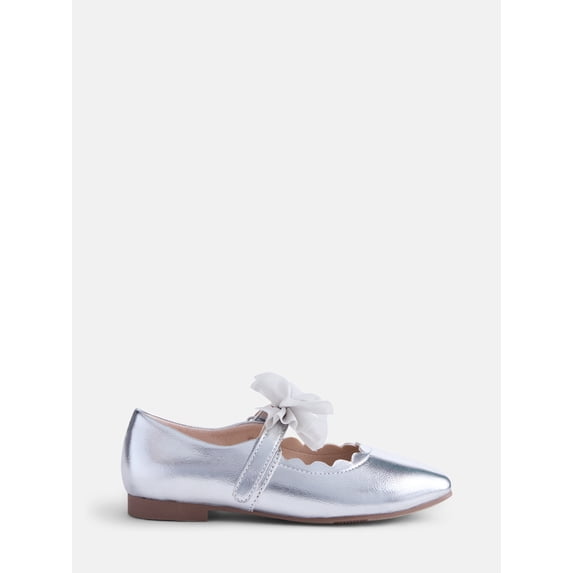 Wonder Nation Little Girls and Big Girls Scallop Ballet Flats with Tulle Bow