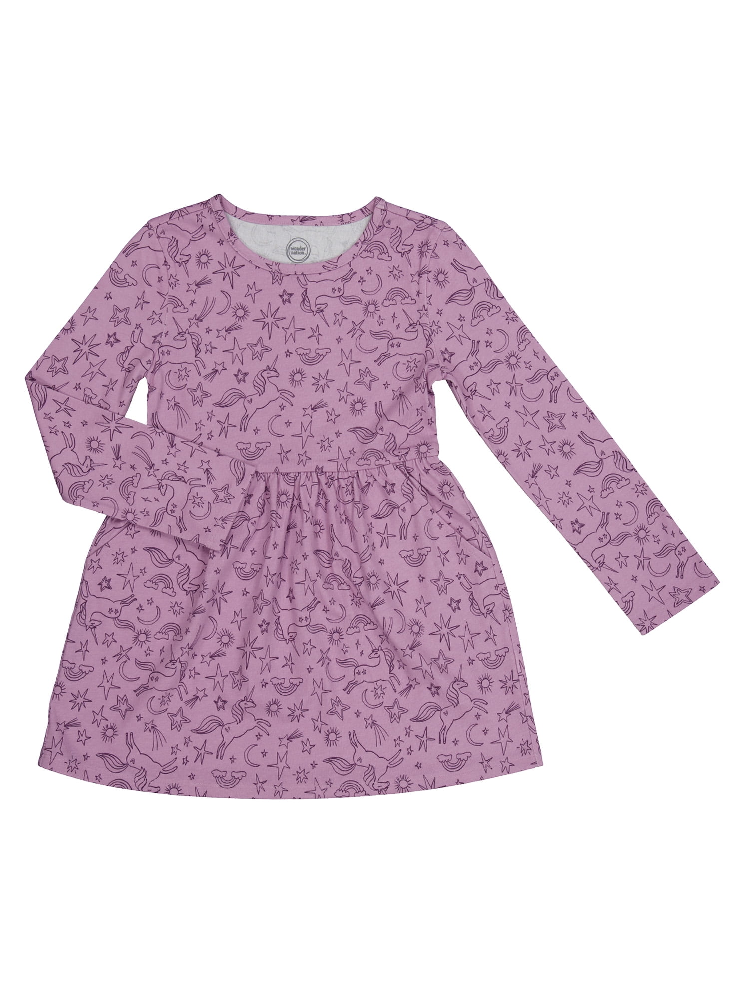 Wonder Nation Girls Long Sleeve Play Dress, Sizes 4-18 & Plus