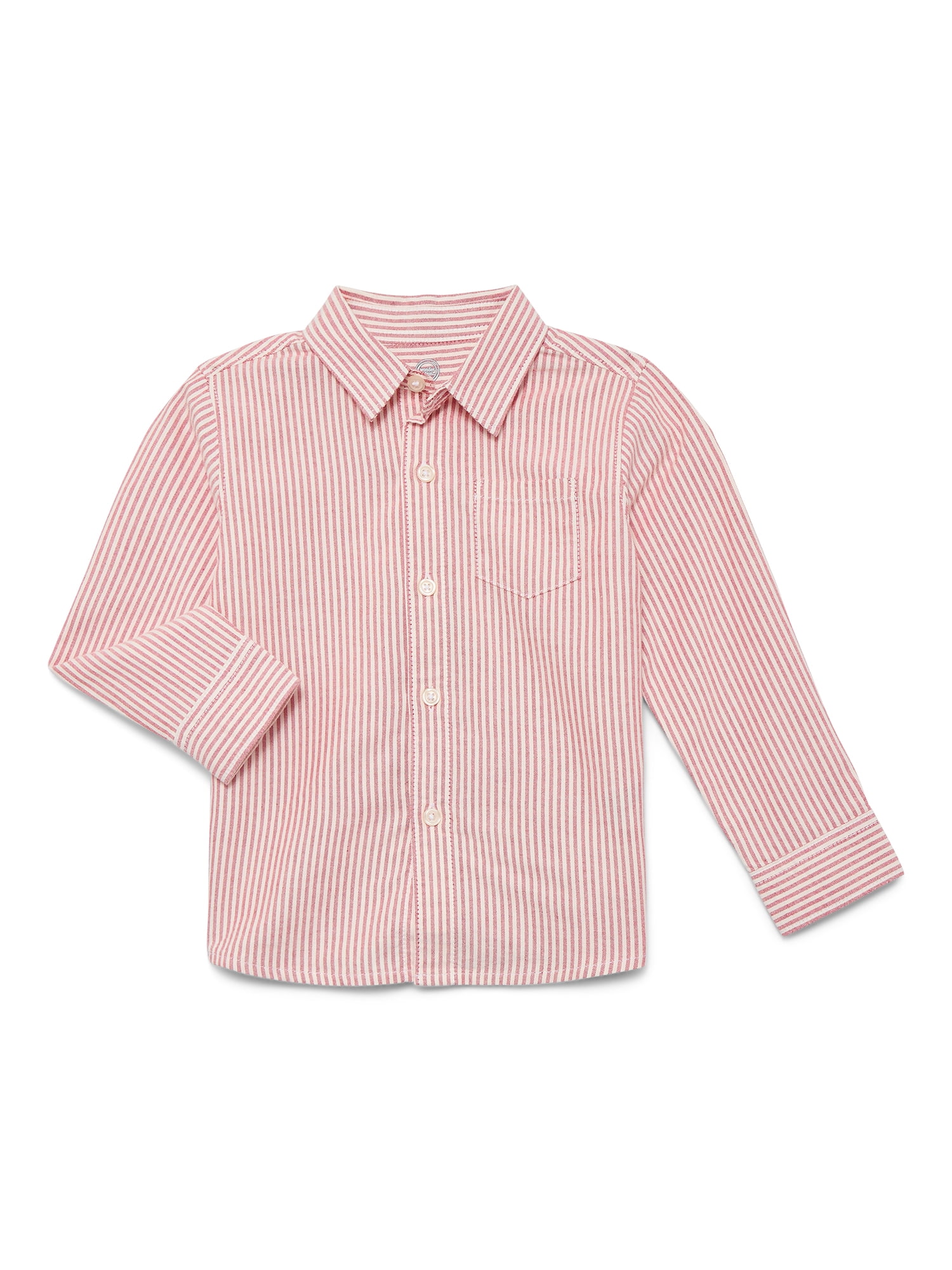 Wonder Nation Toddler Boys' Striped Button Up Cotton Shirt with Long Sleeves, Sizes 12M-5T