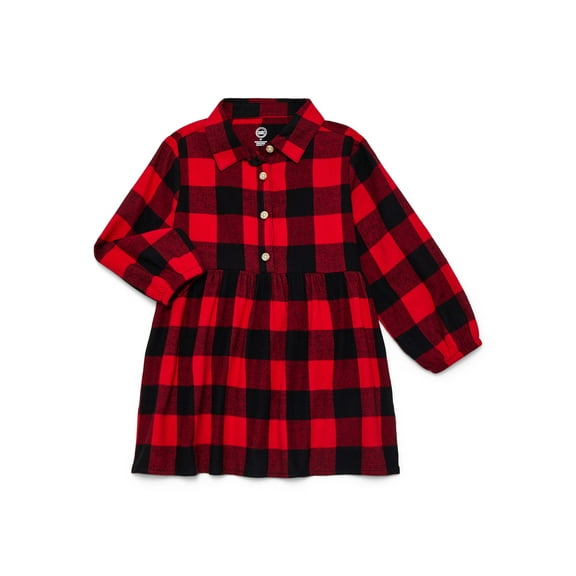 Wonder Nation Toddler Girls' Flannel Shirtdress with Long Sleeves, Sizes 12M-5T