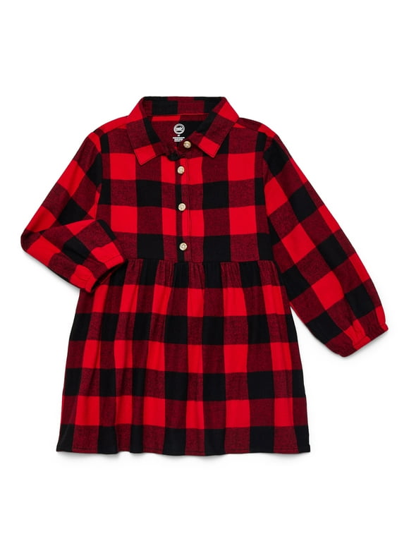 Toddler Girls' Flannel Shirtdress with Long Sleeves, Sizes 12M-5T