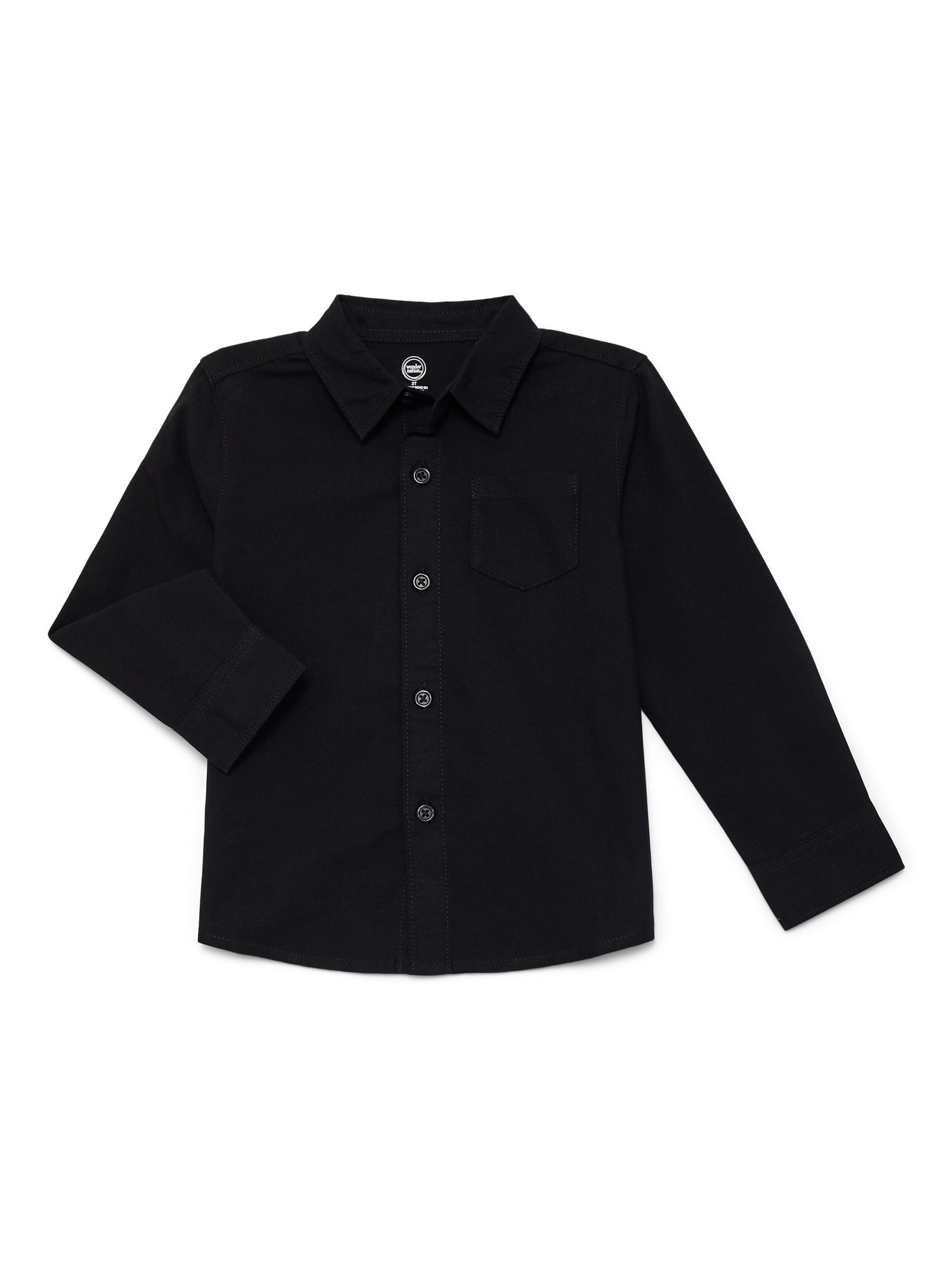 Wonder Nation Toddler Boys' Cotton Button Up Shirt with Long Sleeves, Sizes 12M-5T