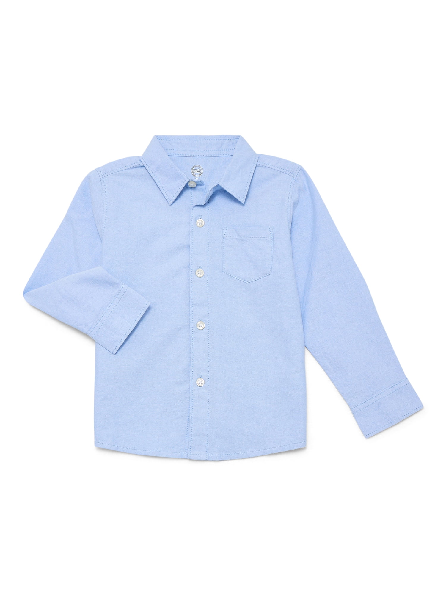 Wonder Nation Toddler Boys' Cotton Button Up Shirt with Long Sleeves, Sizes 12M-5T