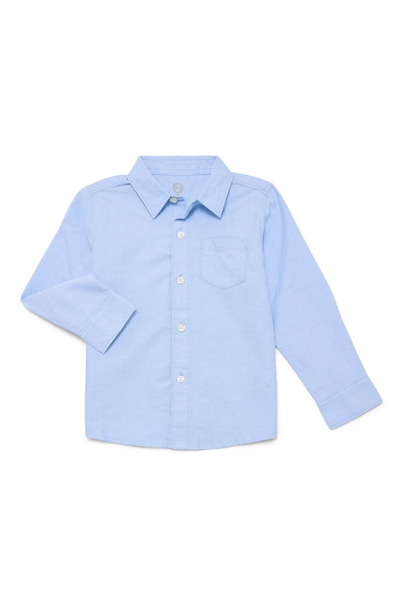 Toddler Boys' Cotton Button Up Shirt with Long Sleeves, Sizes 12M-5T