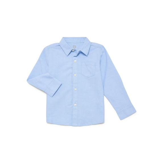 Wonder Nation Toddler Boys' Cotton Button Up Shirt with Long Sleeves, Sizes 12M-5T