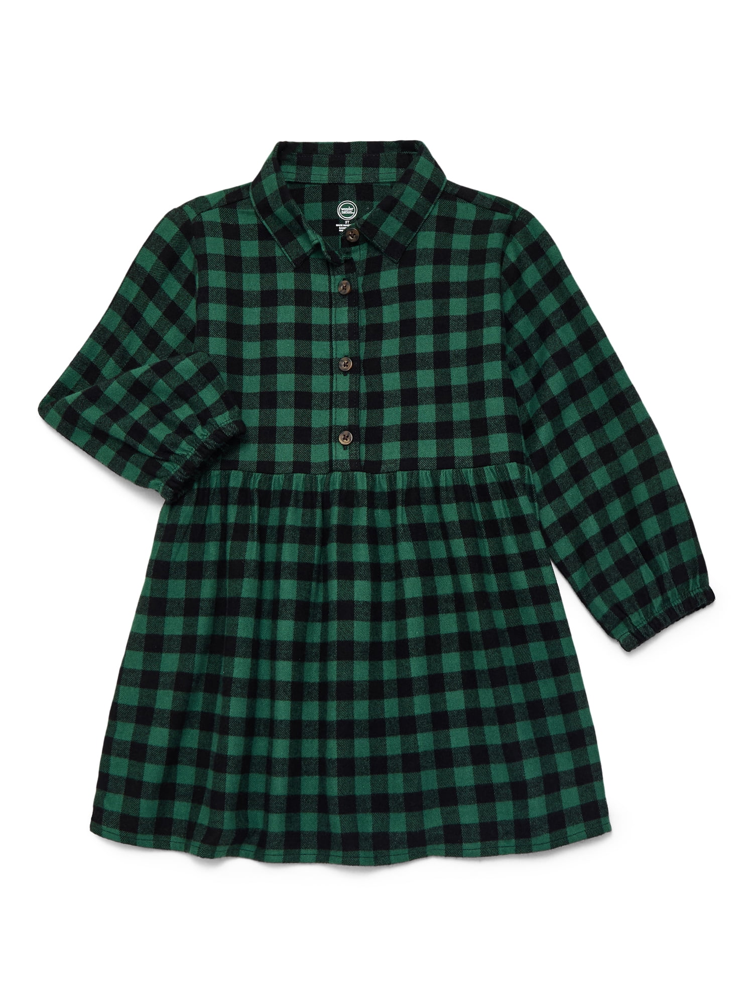 Wonder Nation Toddler Girls' Flannel Shirtdress with Long Sleeves, Sizes 12M-5T