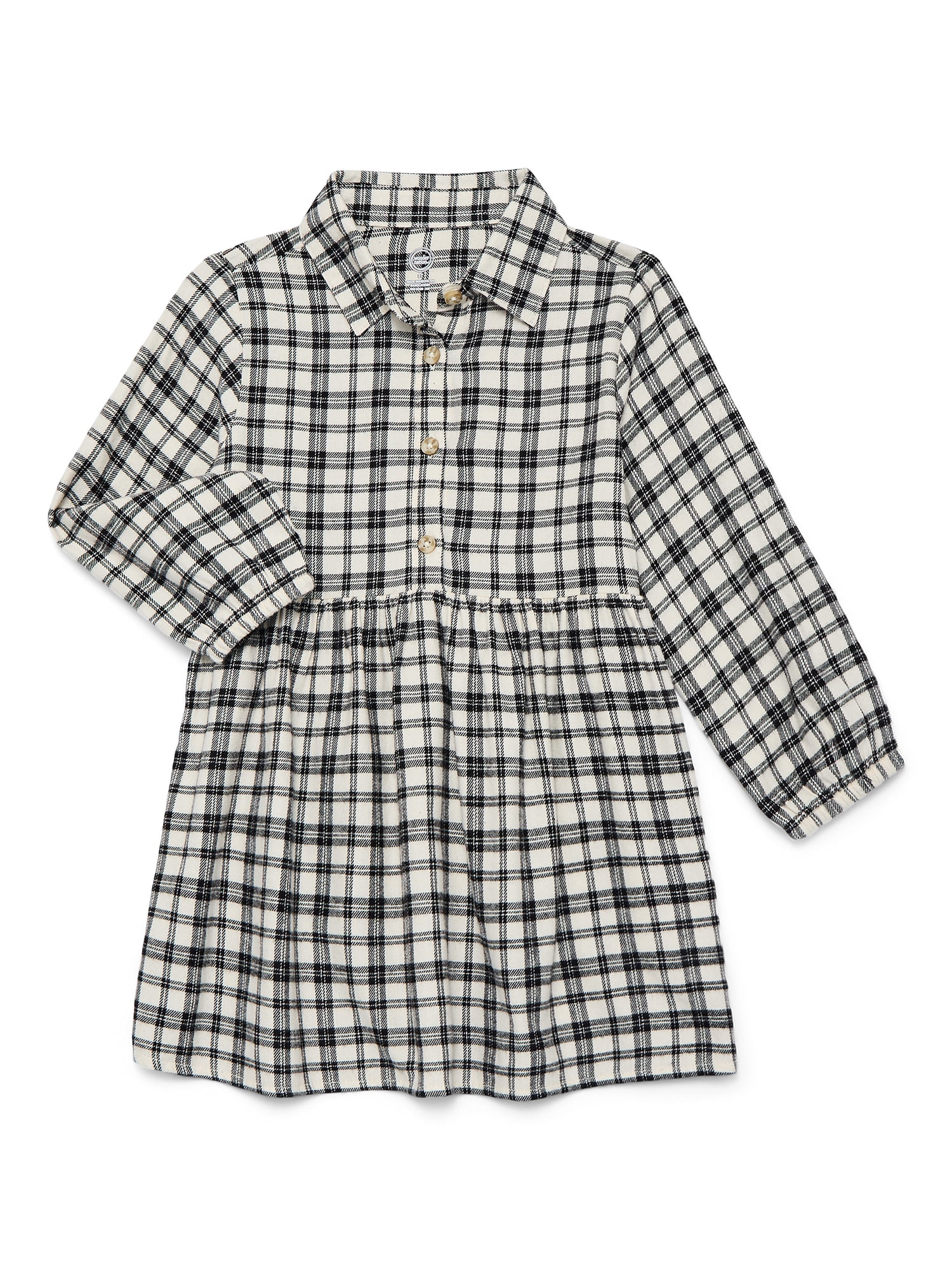 Wonder Nation Toddler Girls' Flannel Shirtdress with Long Sleeves, Sizes 12M-5T