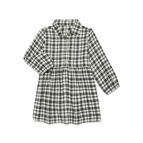Wonder Nation Toddler Girls' Flannel Shirtdress with Long Sleeves, Sizes 12M-5T