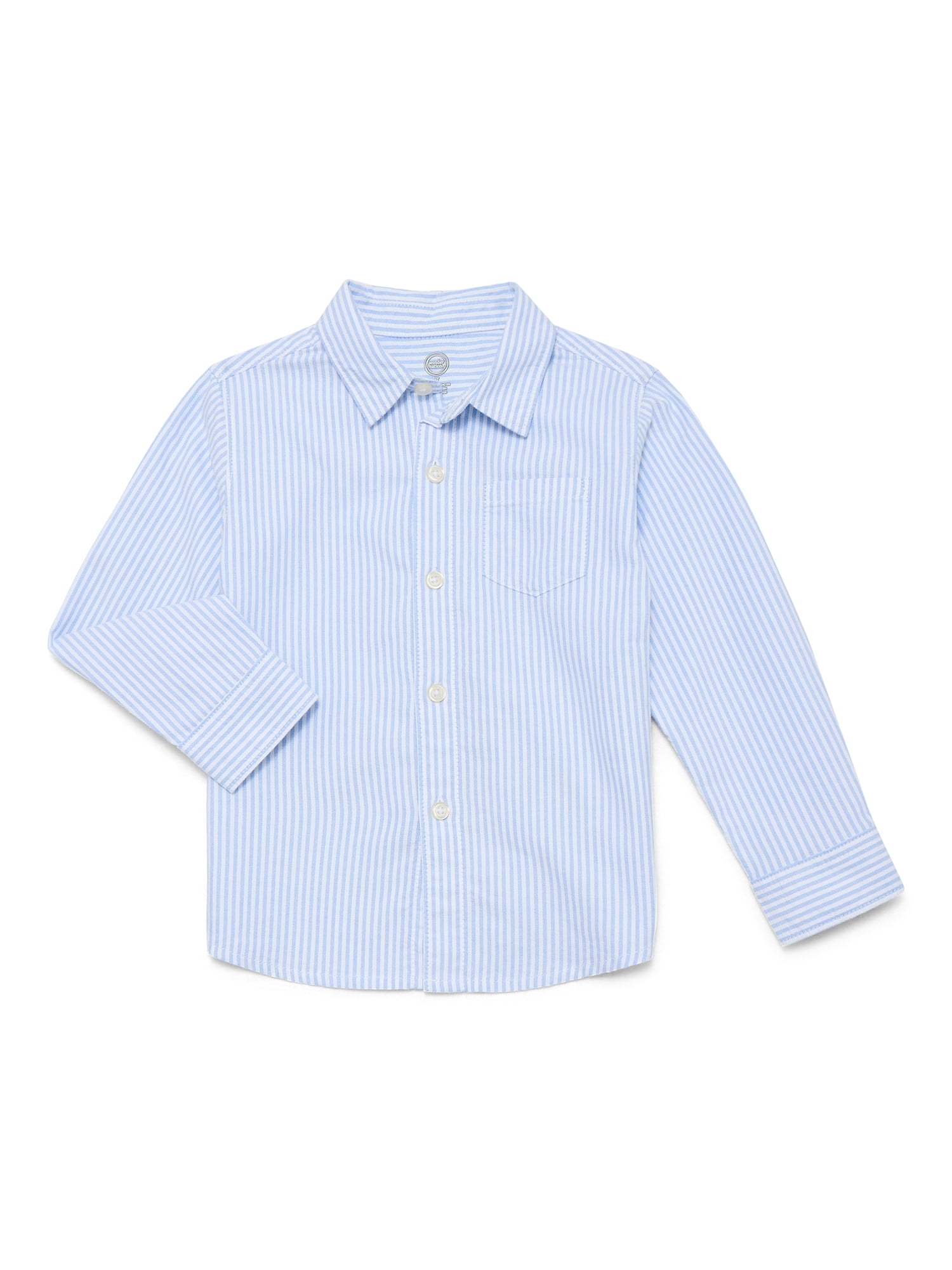 Wonder Nation Toddler Boys' Striped Button Up Cotton Shirt with Long Sleeves, Sizes 12M-5T