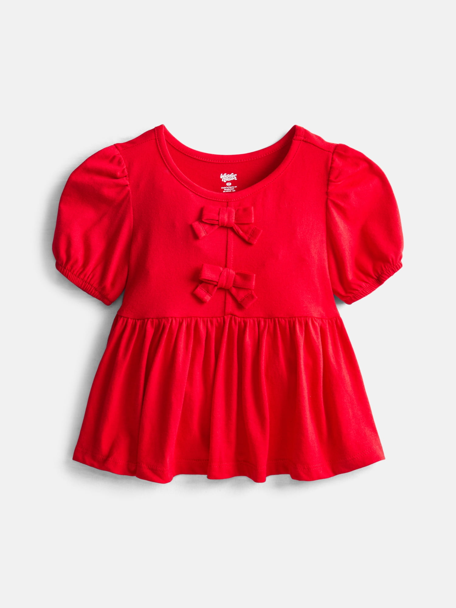 Wonder Nation Toddler Girls Peplum Top with Short Puff Sleeves, Sizes 18M-5T