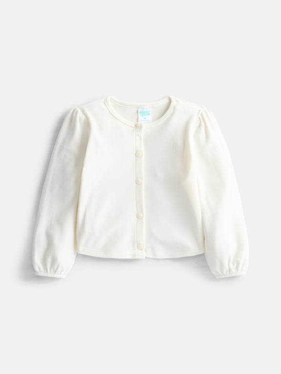 Toddler Girls' Velour Cardigan with Long Puff Sleeves, Sizes 18M-5T