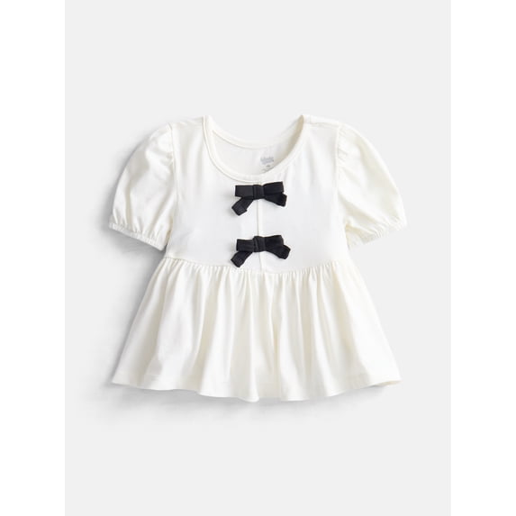 Wonder Nation Toddler Girls Peplum Top with Short Puff Sleeves, Sizes 18M-5T