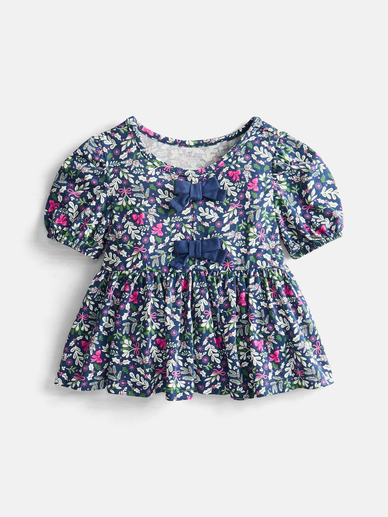 Wonder Nation Toddler Girls Peplum Top with Short Puff Sleeves, Sizes 18M-5T