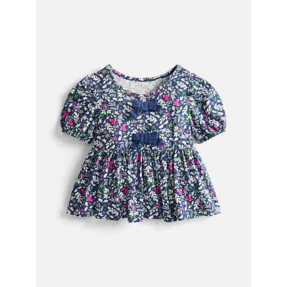 Wonder Nation Toddler Girls Peplum Top with Short Puff Sleeves, Sizes 18M-5T