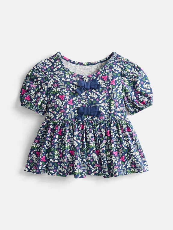 Toddler Girls Peplum Top with Short Puff Sleeves, Sizes 18M-5T