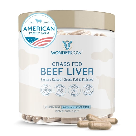 WonderCow Beef Liver Capsules Grass Fed Supplement - Desiccated & Natural Source of Protein, Iron, Vitamins A & B- Boosts Energy and Immunity | USA Grown, Non-GMO, Gluten Free