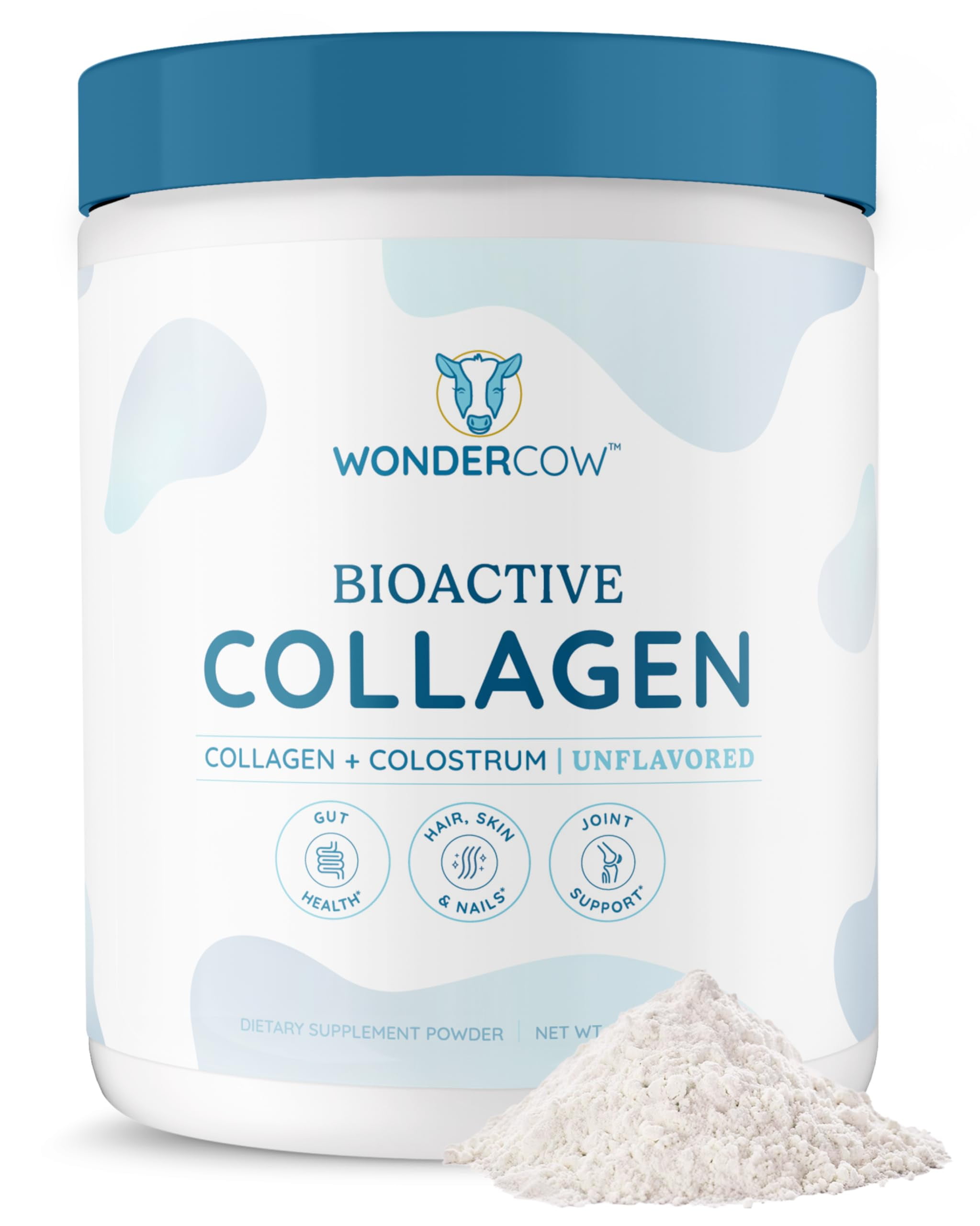 WONDERCOW Collagen Peptides Powder w/Bovine Colostrum, Naturally-Sourced Hydrolyzed Bone Collagen Powder, Hair Skin Nail & Joint Support,Type I & III Grass-Fed Collagen Supplements for Women & Men