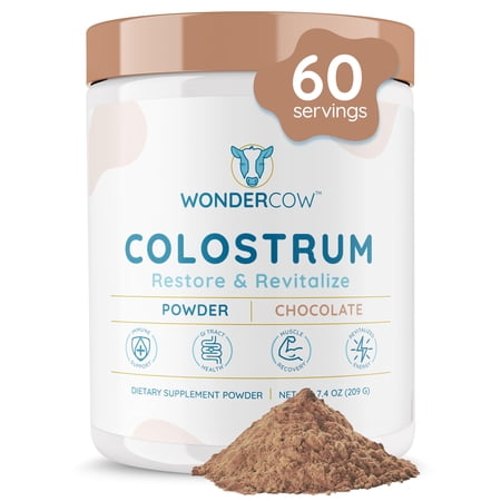 WonderCow Colostrum Supplement Powder for Gut Health, Immune Support, Muscle Recovery & Wellness | Natural IgG Pure Whole Bovine Colostrum Superfood, Chocolate, 60 Servings