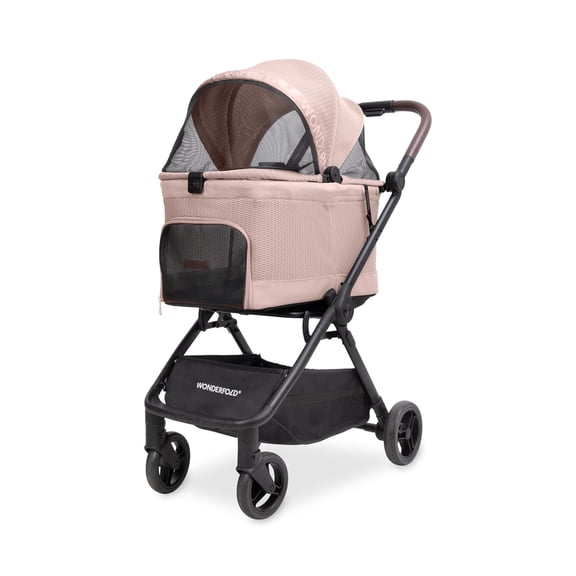 WONDERFOLD Bella Pet Stroller - Autofold Design with Lightweight Aluminum Frame, Breathable Carriage Fabrics and Canopy, Safety Tethers & Easy-Clean Interior - Rose