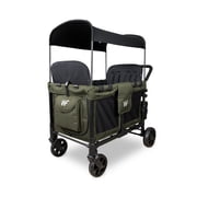 Wonderfold W4 Quad Stroller Wagon with Raised Seats & Adjustable Canopy in Olive Green