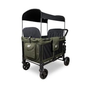 Wonderfold W4 Quad Stroller Wagon with Raised Seats & Adjustable Canopy in Olive Green