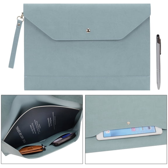 WONDERPOOL A4 Leather Case Folder Sleeve with Removable Hand Strap and Inner Pouch for Document Stationery Tablet PC Holder Organizer Bag (Sky Blue)