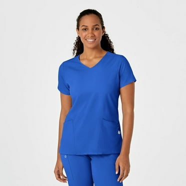WONDERWINK Womens Mock Wrap Scrub Top Black