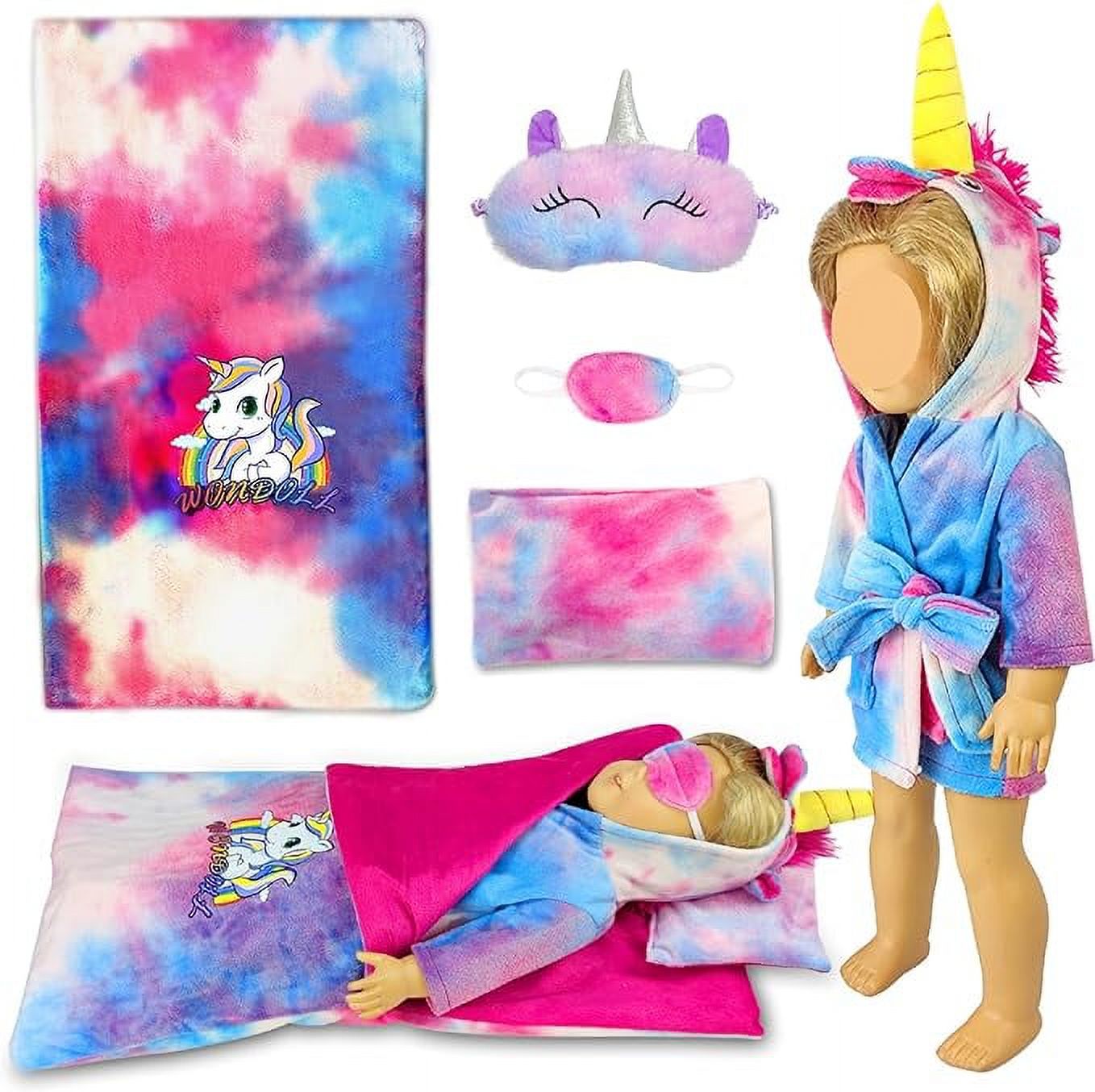 WONDOLL 18inch DollClothes and DollSleepingBag Set UnicornPajama