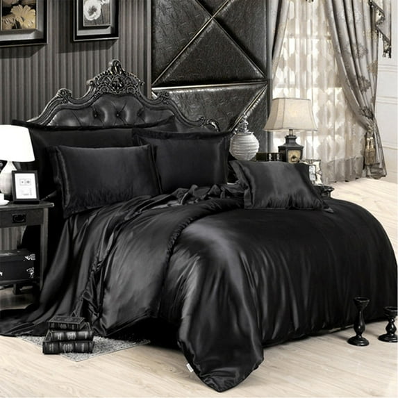 WONESION Satin Sheet Set 3 Piece Hotel Soft Sikly Deep Pocket Bed Sheets,Twin,Black
