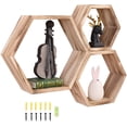 thumbnail image 1 of WONFUlity Hexagon Floating Shelves Wall Mounted Wood Farmhouse Storage Honeycomb Wall Shelf, Hexagonal Wall Shelves for Bedroom, Living Room, Office, 3pc, Rustic Fire Roast, 1 of 1