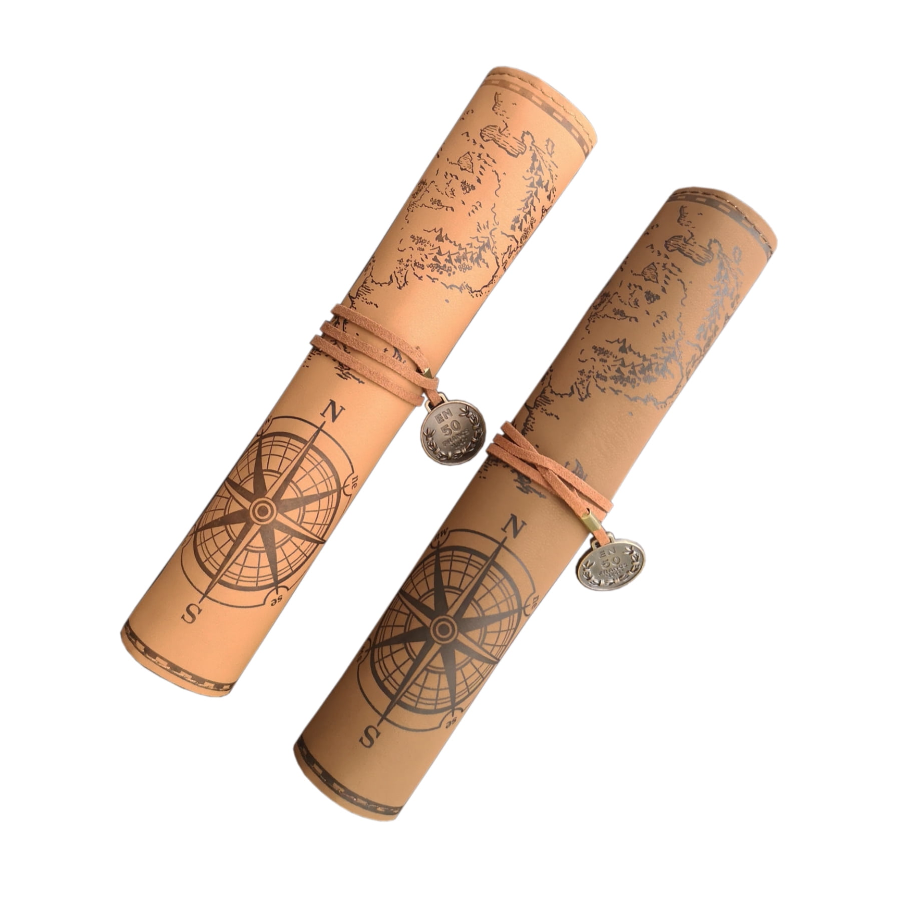 WONIU 2 Pack Light Brown Synthetic PU Leather Pencil Case Roll up Pouch