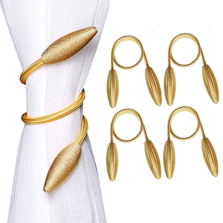 WONIU 4 Pack Curtains Tiebacks, Curtain Holdbacks Window Drape Tiebacks, Golden
