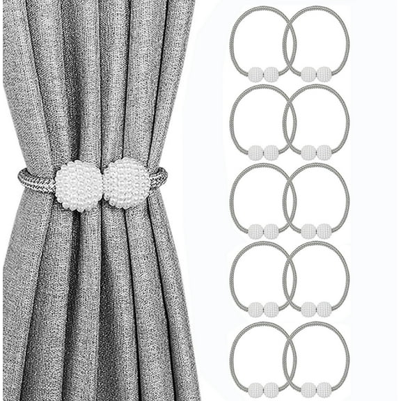 WONIU 10Pcs Pearl Curtain Tiebacks, Buckle Type, Gray
