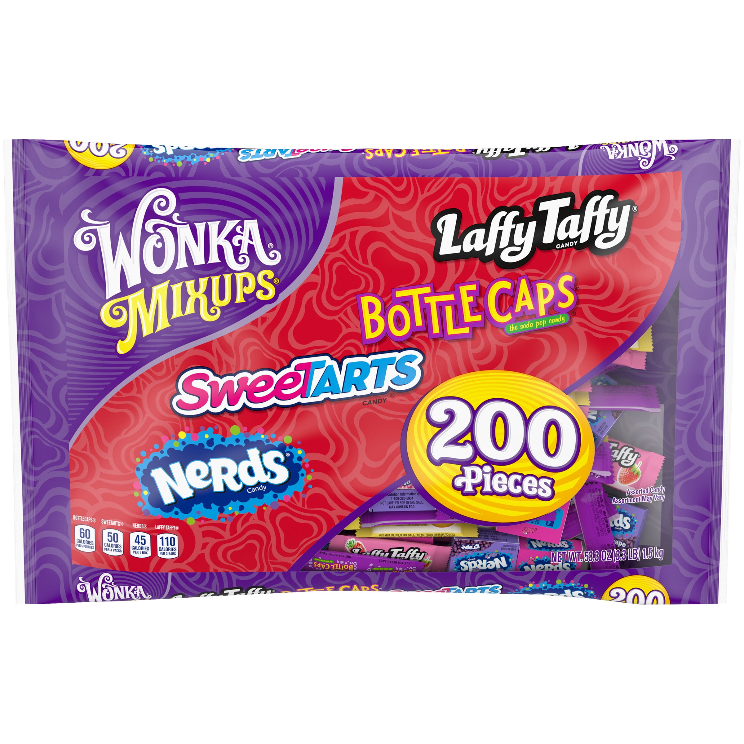WONKA MIXUPS Laffy Taffy, Bottle Caps, SweeTARTS & Nerds Halloween Candy Variety Pack 200 pc Bag