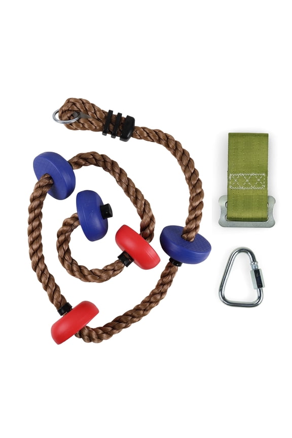 Climbing Rope with Foot Discs  6.5 ft Ninja Rope with Carabiner, 250lb Capacity
