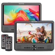 WONNIE 10 مشغلات DVD محمولة ذات شاشة مزدوجة، مشغل DVD للسيارة مع بطارية مدمجة قابلة لإعادة الشحن، مشغل DVD CD لمسند الرأس يدعم بطاقة USB/TF، AV In & Out، أفضل اختيار للهدايا للأطفال والآباء