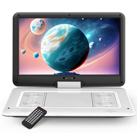 WONNIE 15.6" Portable DVD Player for Kids and Car, 14.1" Large HD Swivel Screen, 5H Rechargeable Battery with High Volume Speaker, Support USB/SD Card/Sync TV, Remote Control, White