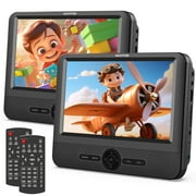 WONNIE 7.5” Dual DVD Player for Car, Portable Dual Screen DVD Player for Kids with Strap, AV In/Out, Support Play Same or Two different Videos/USB/SD, Best Kids Gift (Without Built-in Battery)