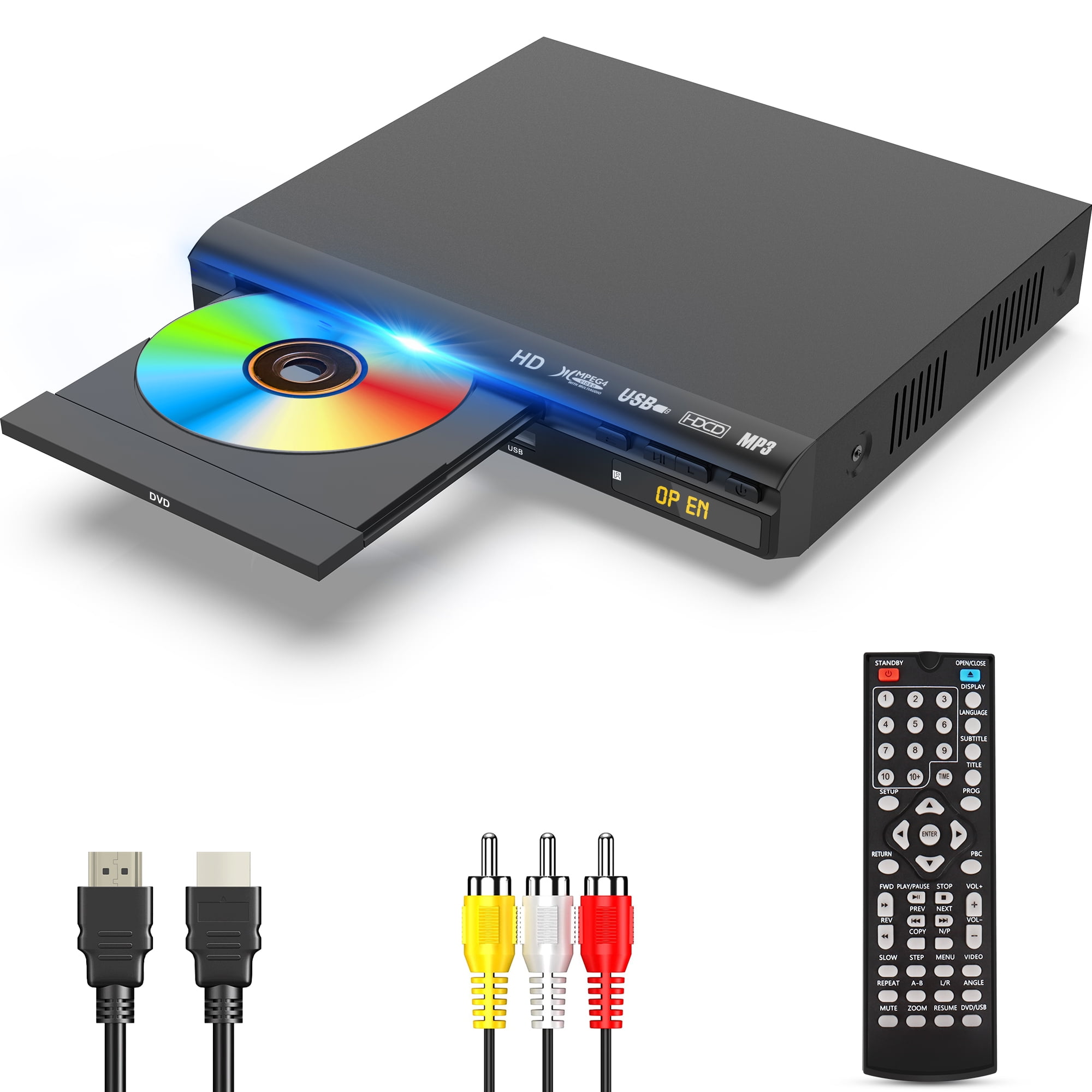 WONNIE HD DVD Player for TV, CD Players for Home with HD/AV/Coaxial Output Input, Built in PAL/NTSC System, HDMI/AV Cable and Full Function Remote Control Included - Walmart.com