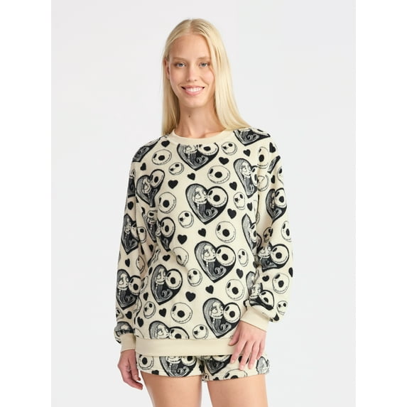 Nightmare Before Christmas Women’s Graphic Print Crewneck Sweatshirt with Long Sleeves, Sizes XXS-XXL