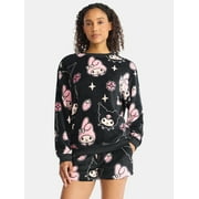 Sanrio Women's My Melody and Kuromi Print Plush Fleece Sweatshirt, Sizes XXS-XXL