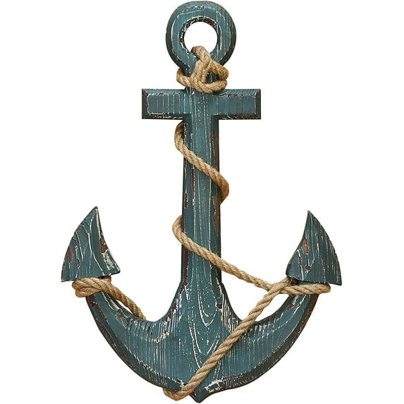 WOOD ANCHOR WITH ROPE NAUTICAL DECOR