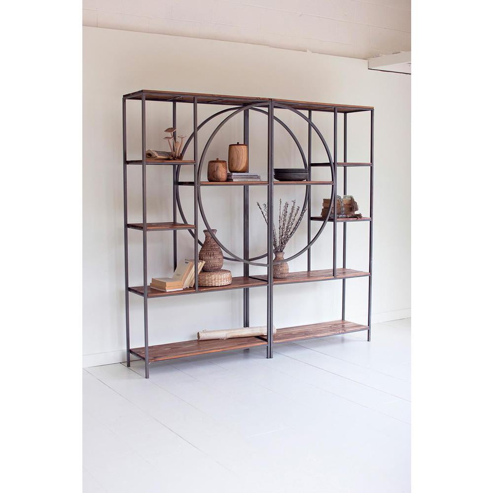 Rustic Modern Demilune Wood and Metal 76" Shelving Unit